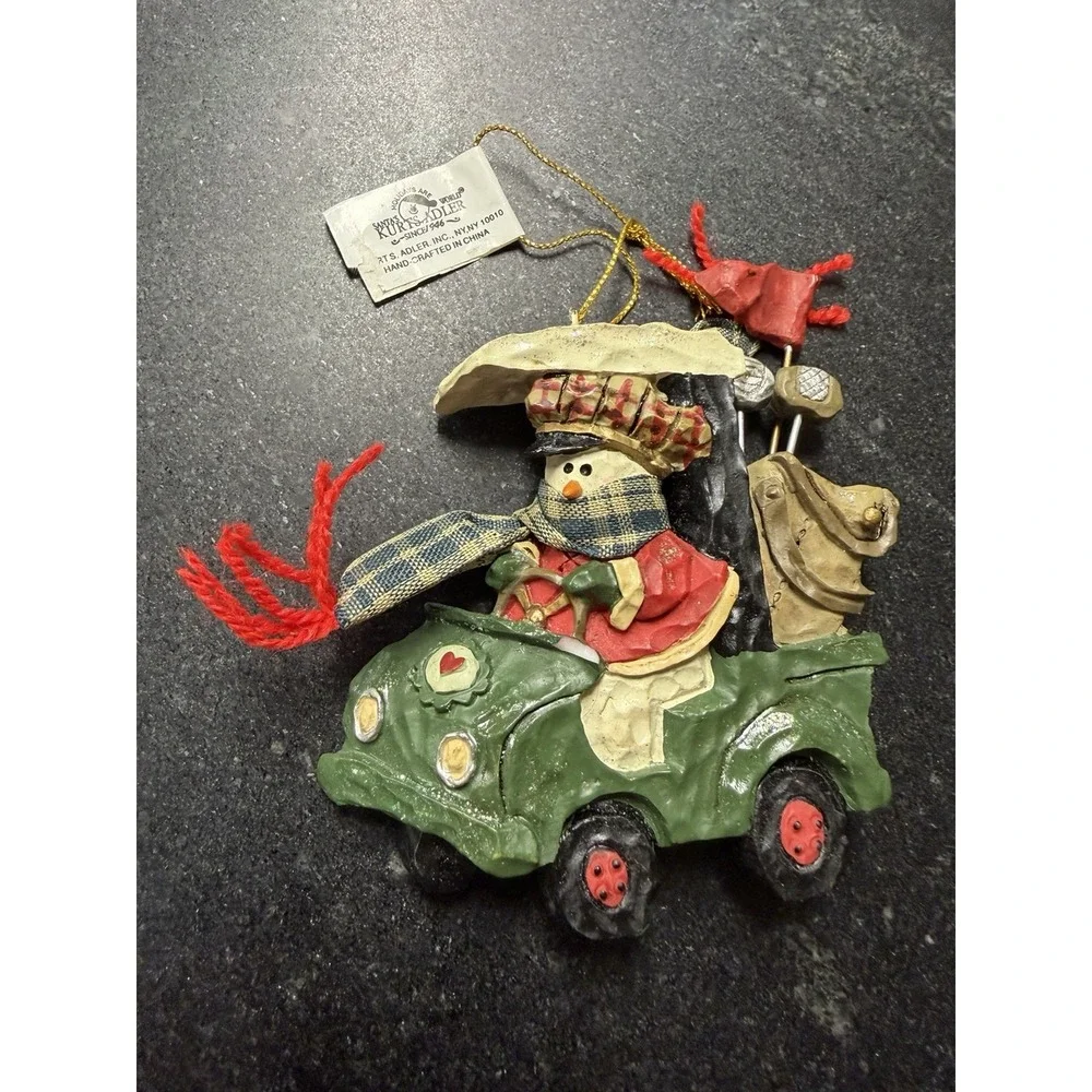 Vintage Kurt S Adler Santa's World Snowman Car Christmas Ornament 4